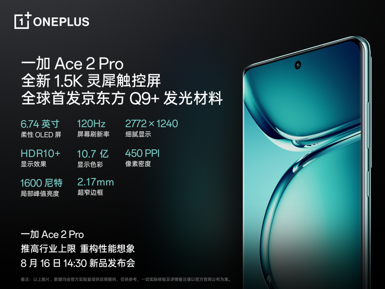 一加 Ace 2 Pro 全球首发京东方 Q9+ 旗舰屏,屏幕体验里程式升级