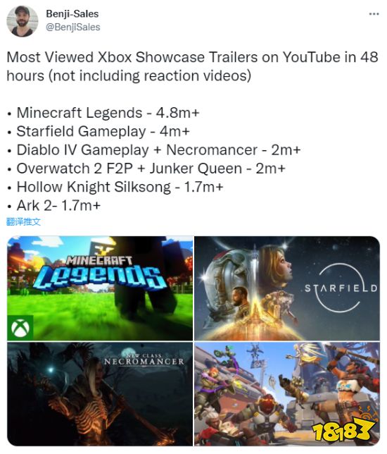 Xbox展会游戏预告播放量排名:第一竟不是《星空》
