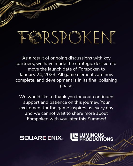 SE《FORSPOKEN》再次跳票:明年1月24日发售